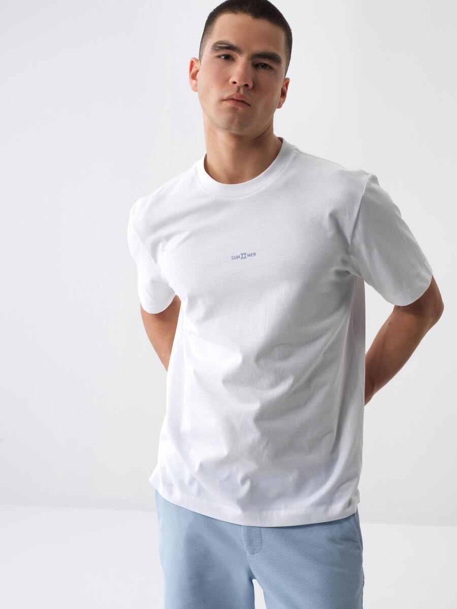 Beyaz Regular Fit Pamuklu Tişört
