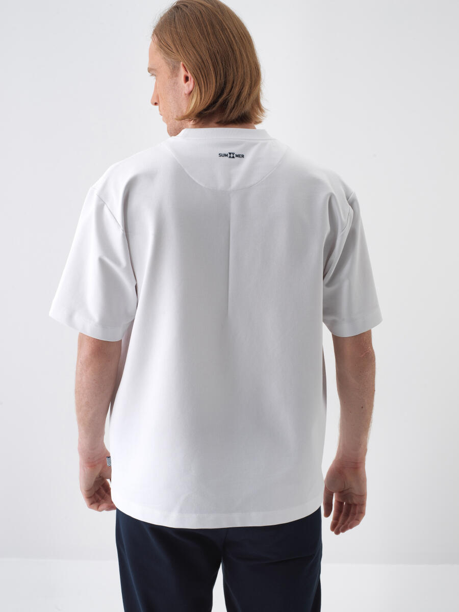 Beyaz Regular Fit Pamuklu Tişört - 4