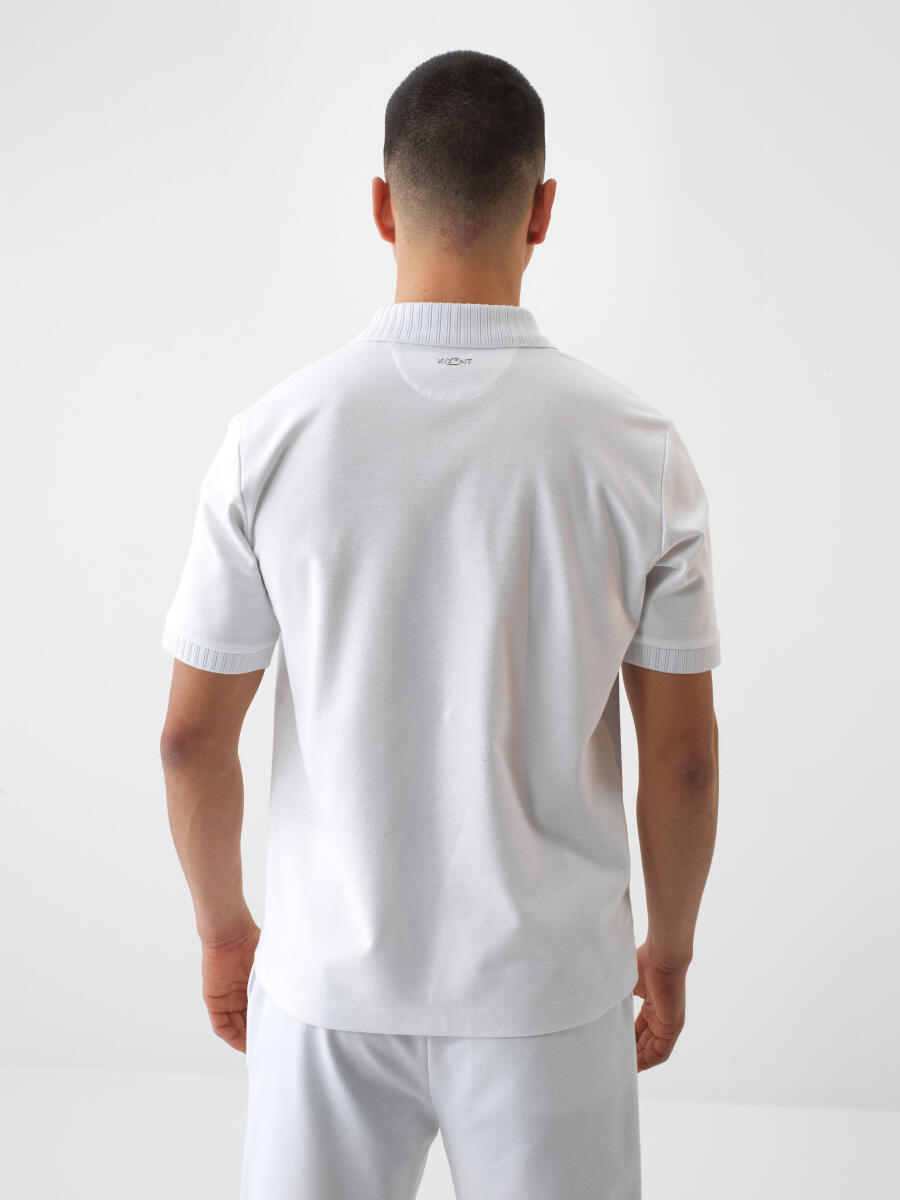 Beyaz Regular Fit Pamuklu Tişört - 4