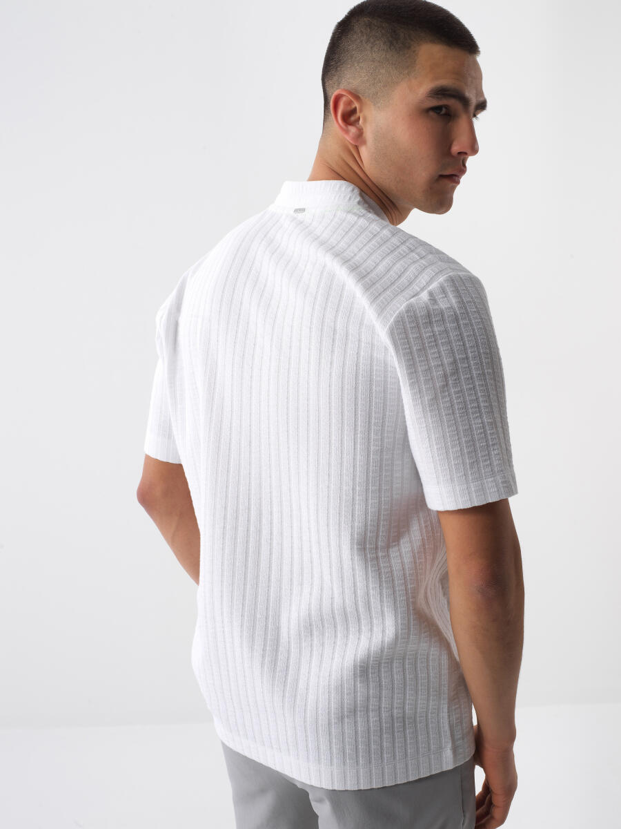Beyaz Regular Fit Pamuklu Tişört - 4