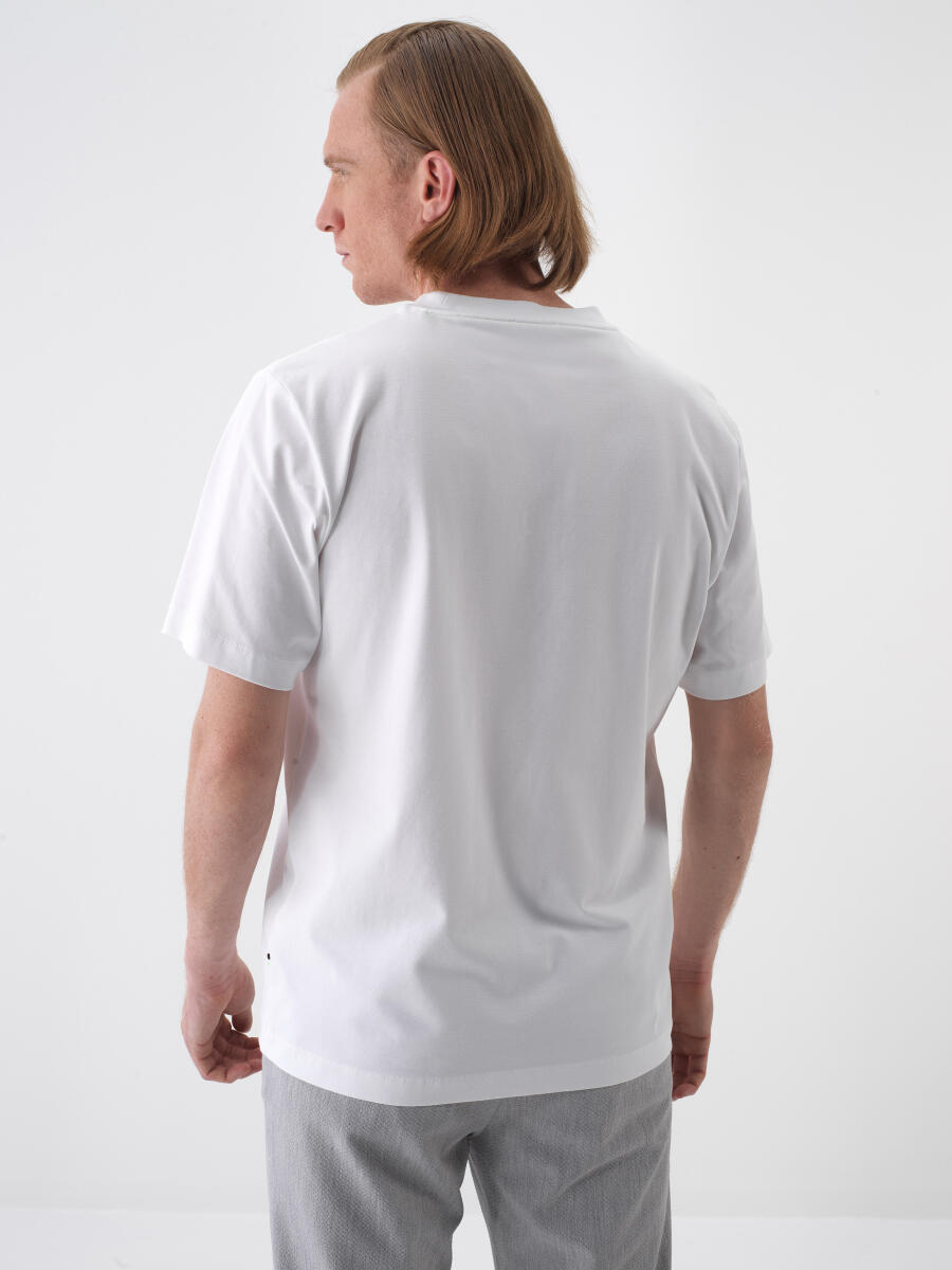 Beyaz Regular Fit Pamuklu Tişört - 5