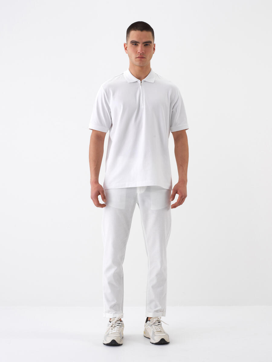 Beyaz Regular Fit Pamuklu Tişört - 2