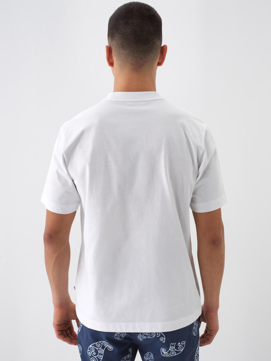 Beyaz Regular Fit Pamuklu Tişört - 4