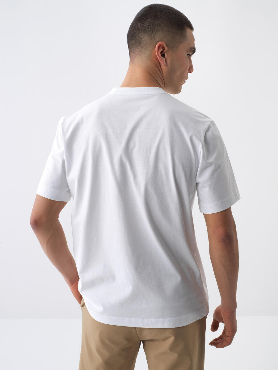 Beyaz Regular Fit Pamuklu Tişört - 4