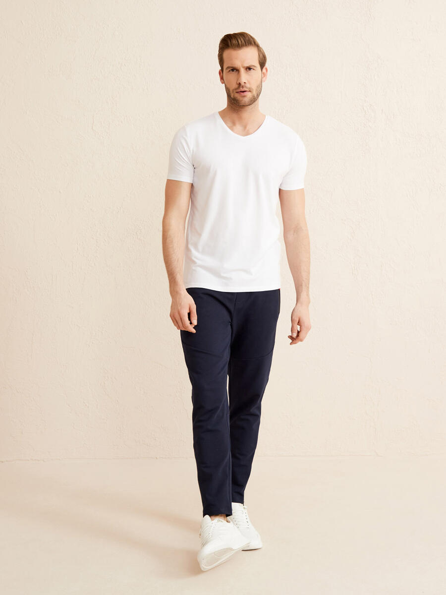 Beyaz Slim Fit Pamuklu Basic Tişört - 2