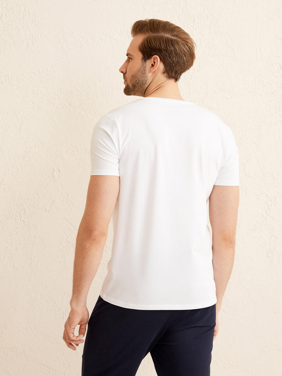 Beyaz Slim Fit Pamuklu Basic Tişört - 4