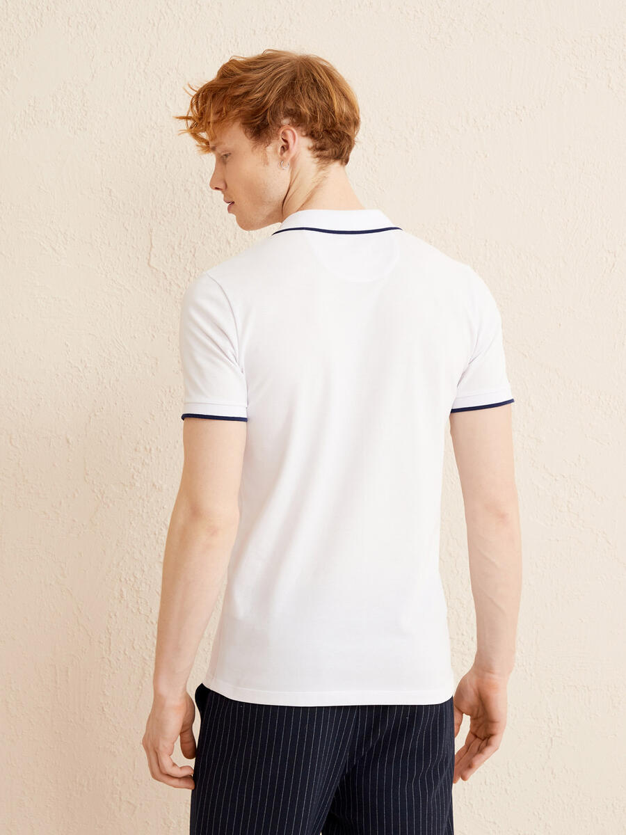 Beyaz Slim Fit Pamuklu Tişört - 4