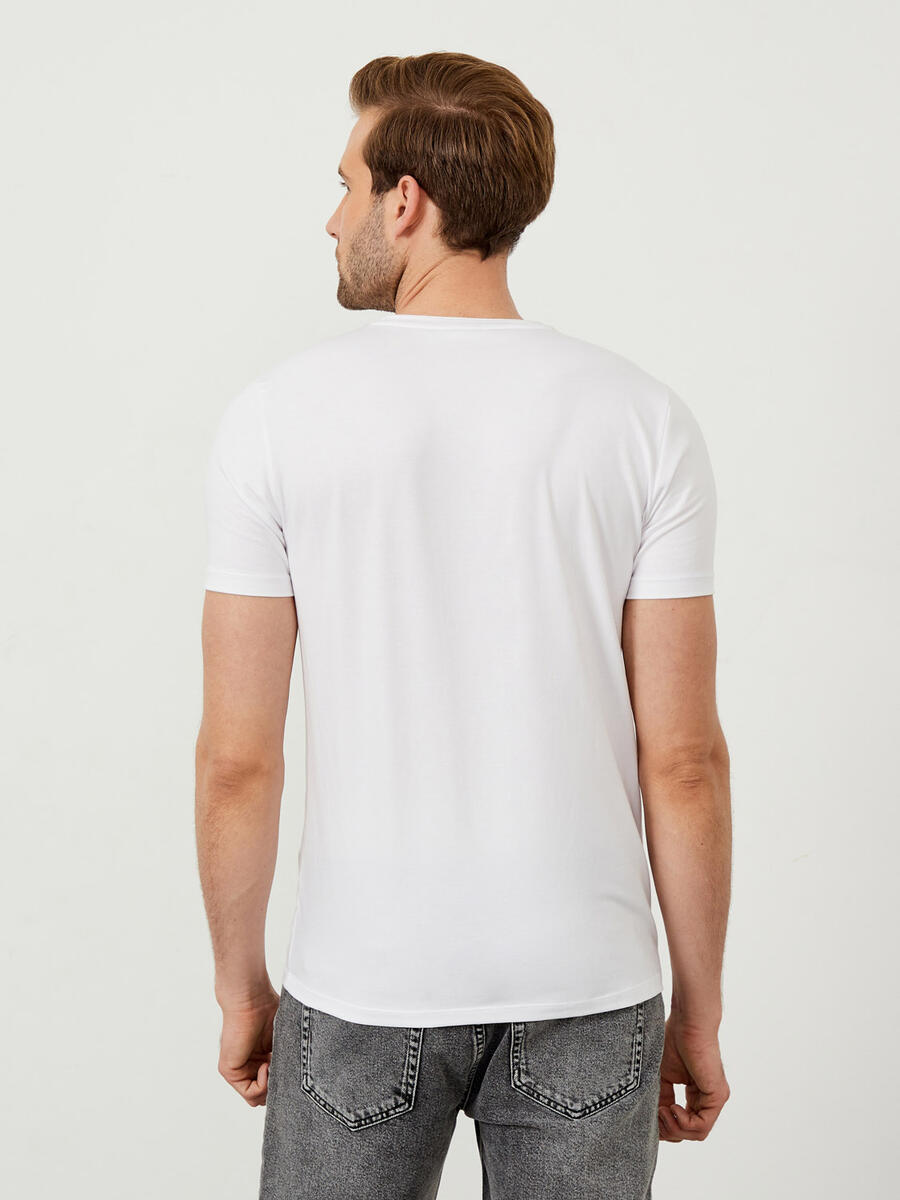 Beyaz Slim Fit Pamuklu Basic Tişört - 4