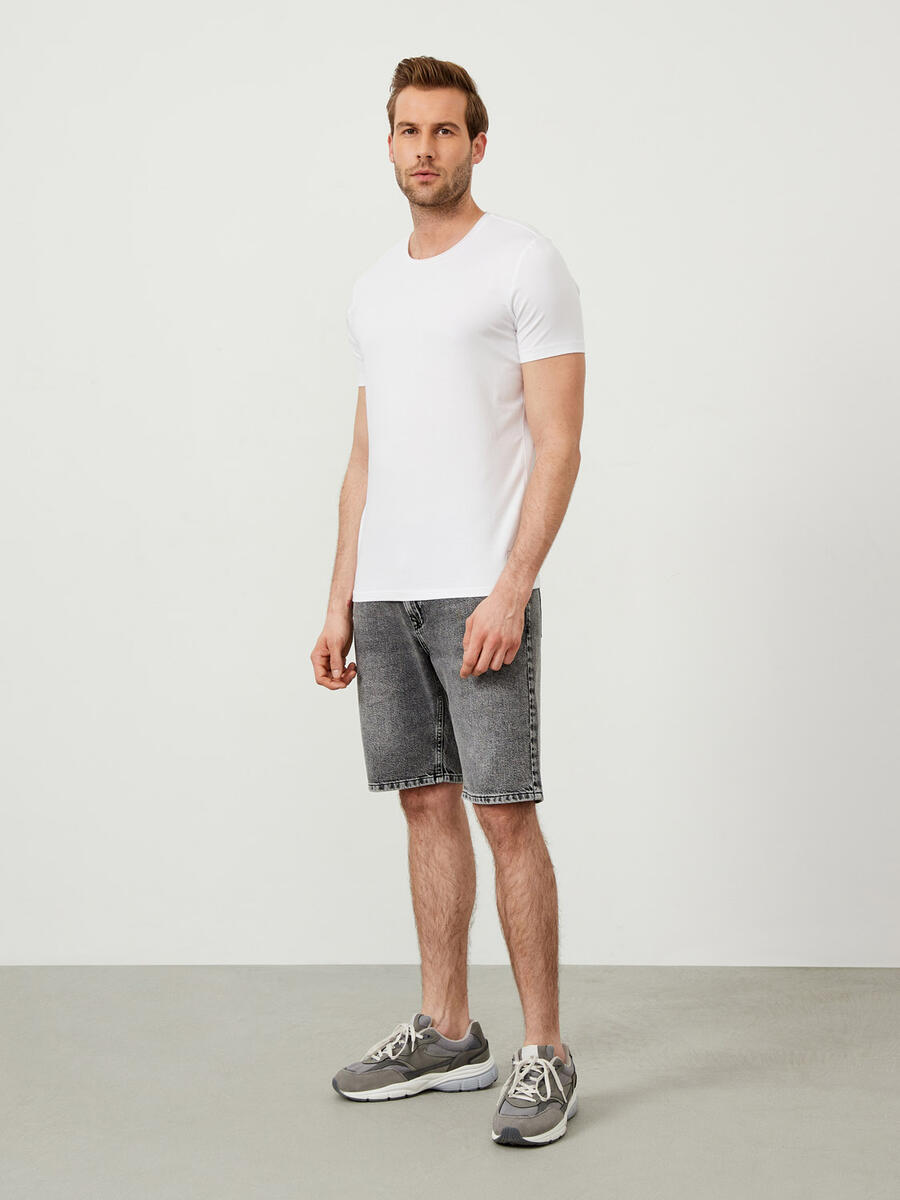 Beyaz Slim Fit Pamuklu Basic Tişört - 2