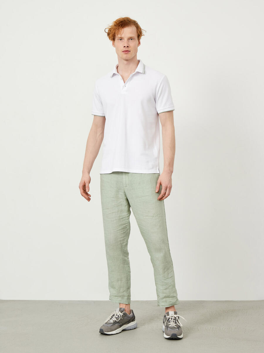 Beyaz Slim Fit Pamuklu Polo Yaka Basic Tişört - 2