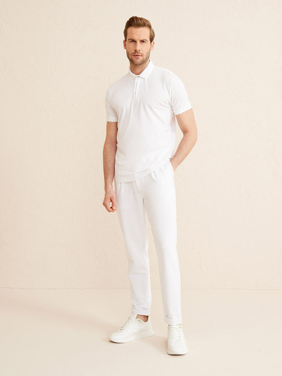 Beyaz Slim Fit Pamuklu Polo Yaka Basic Tişört - 2