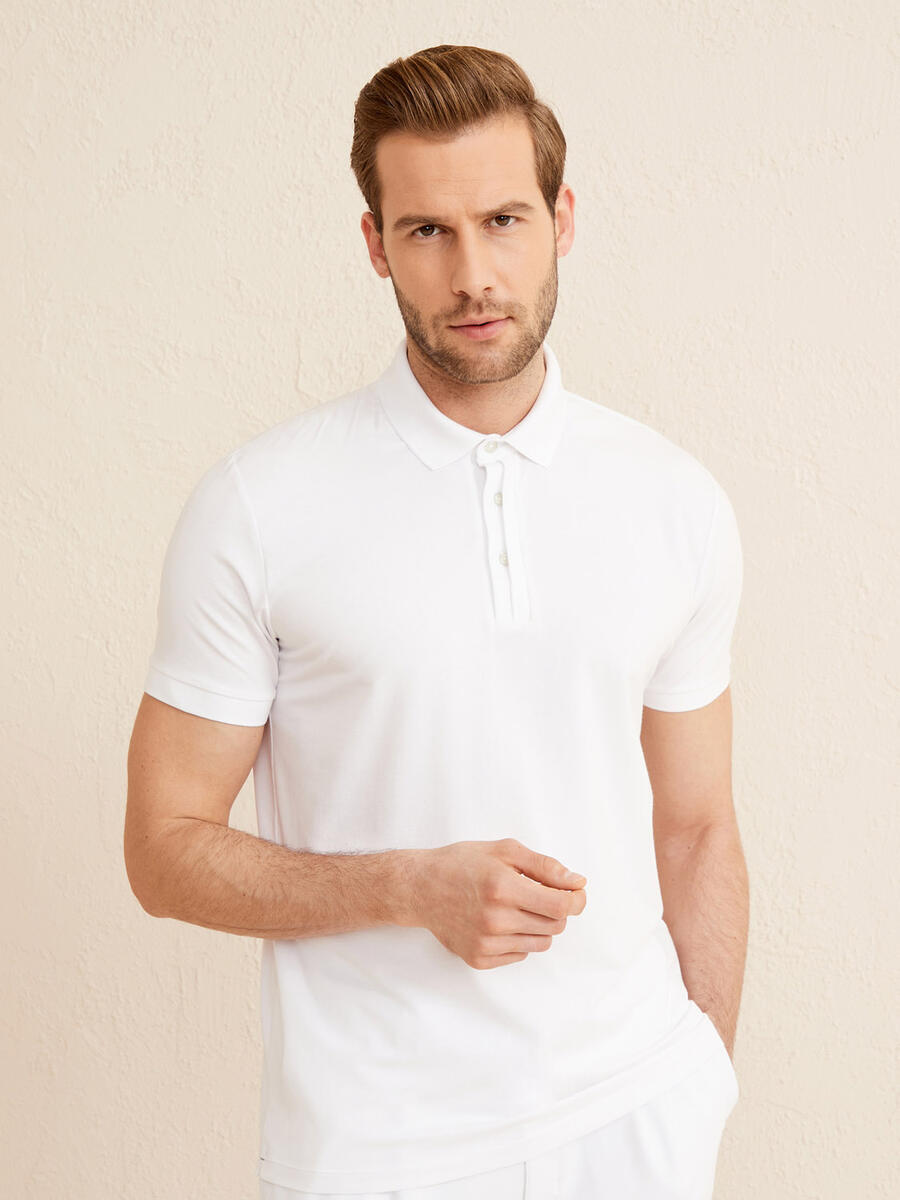 Beyaz Slim Fit Pamuklu Polo Yaka Basic Tişört