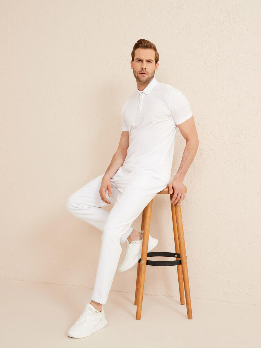 Beyaz Slim Fit Pamuklu Polo Yaka Basic Tişört - 3