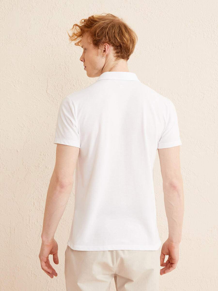 Beyaz Slim Fit Pamuklu Tişört - 4