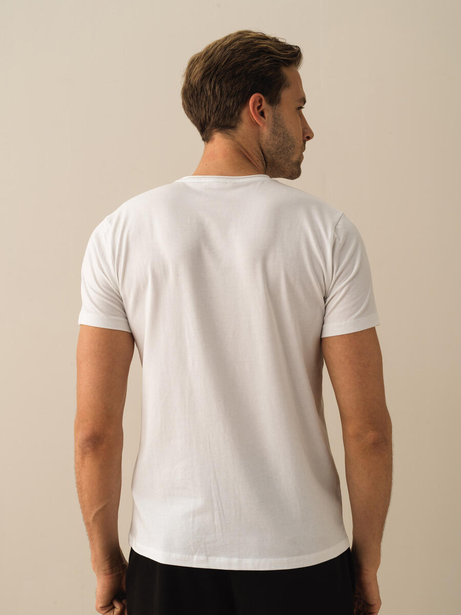 Beyaz Slim Fit Pamuklu Tişört - 3