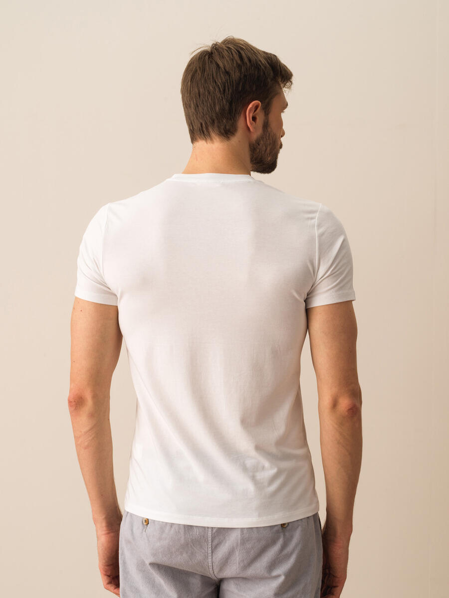 Beyaz Slim Fit Pamuklu Tişört - 3