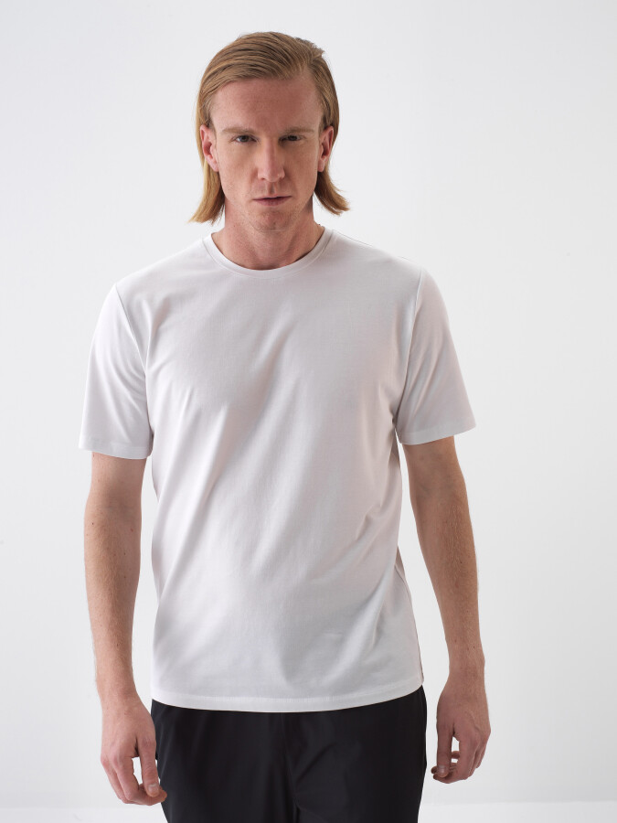 Beyaz Slim Fit Pamuklu Tişört - Xint