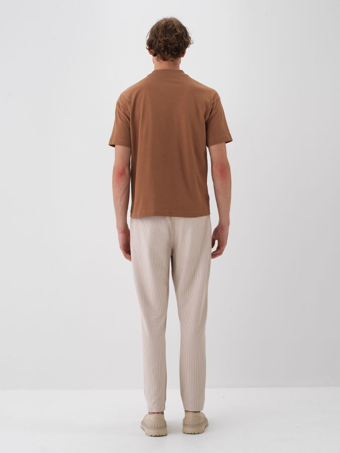 Camel Pamuk Dokulu Regular Fit Tişört - Xint
