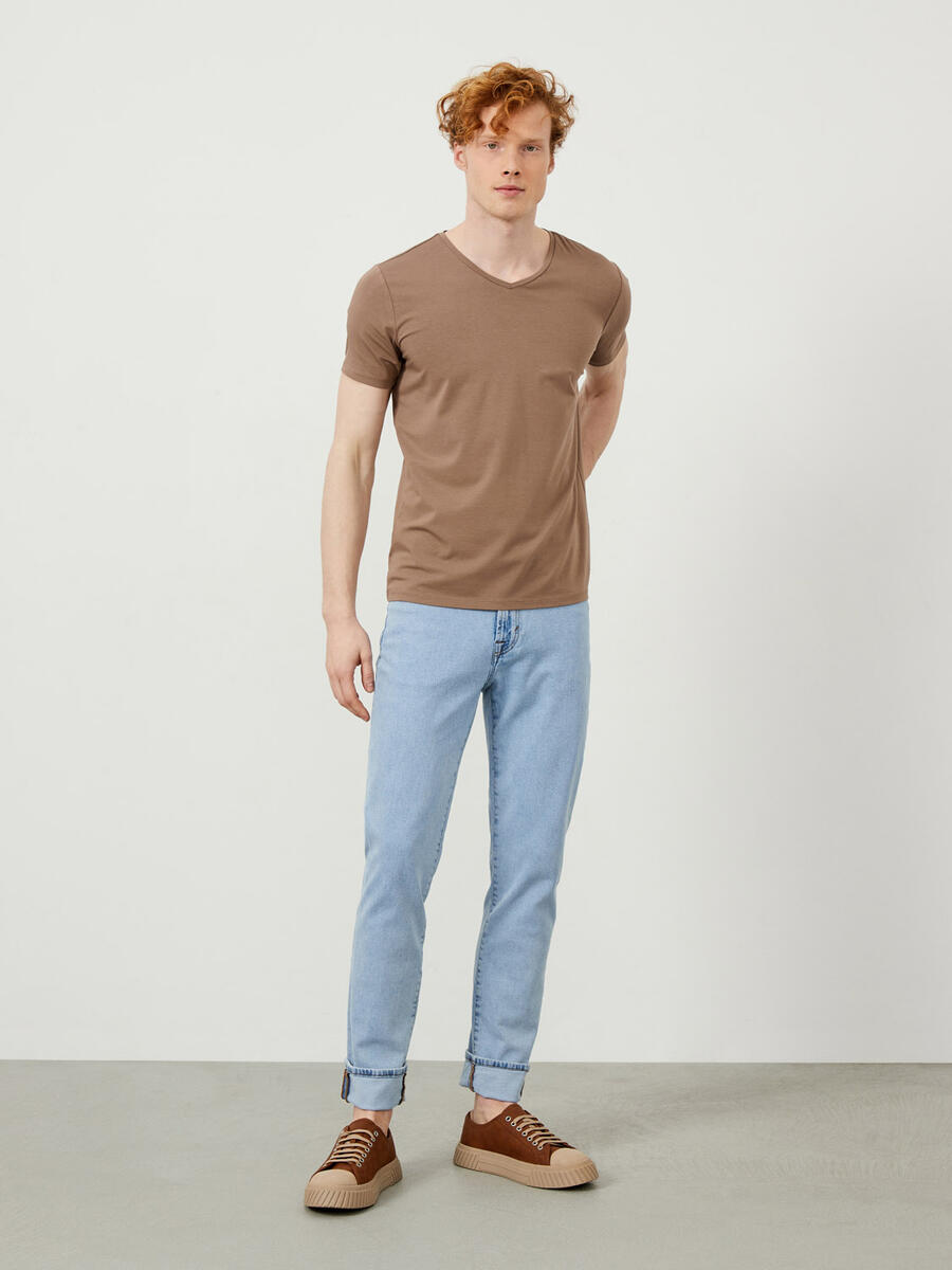 Camel Slim Fit Pamuklu Tişört - 2