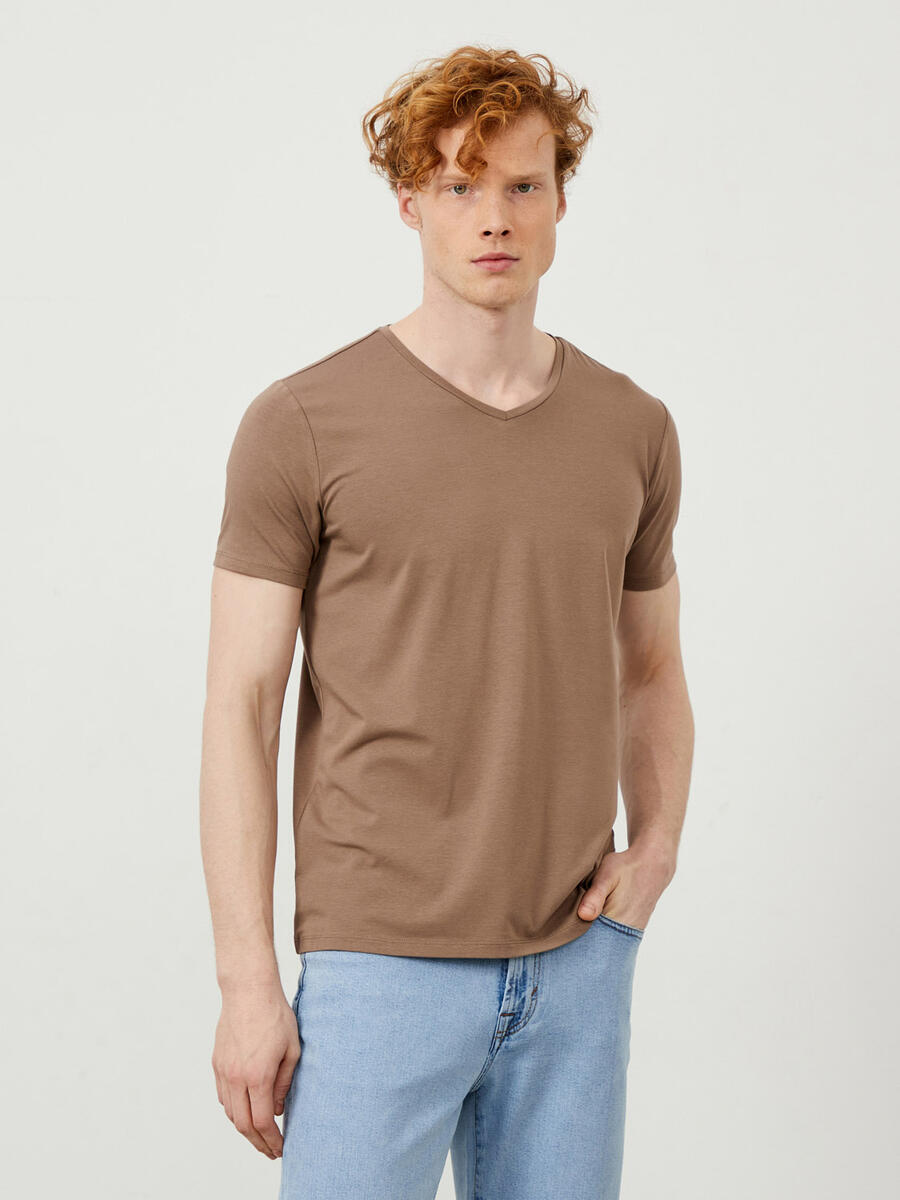 Camel Slim Fit Pamuklu Tişört