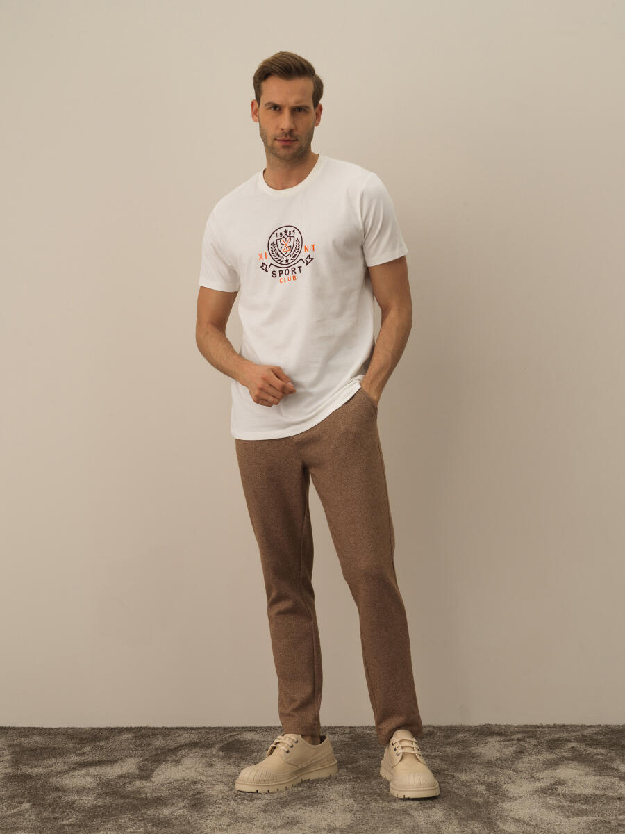 Ekru Pamuk Dokulu Regular Fit Tişört - 2