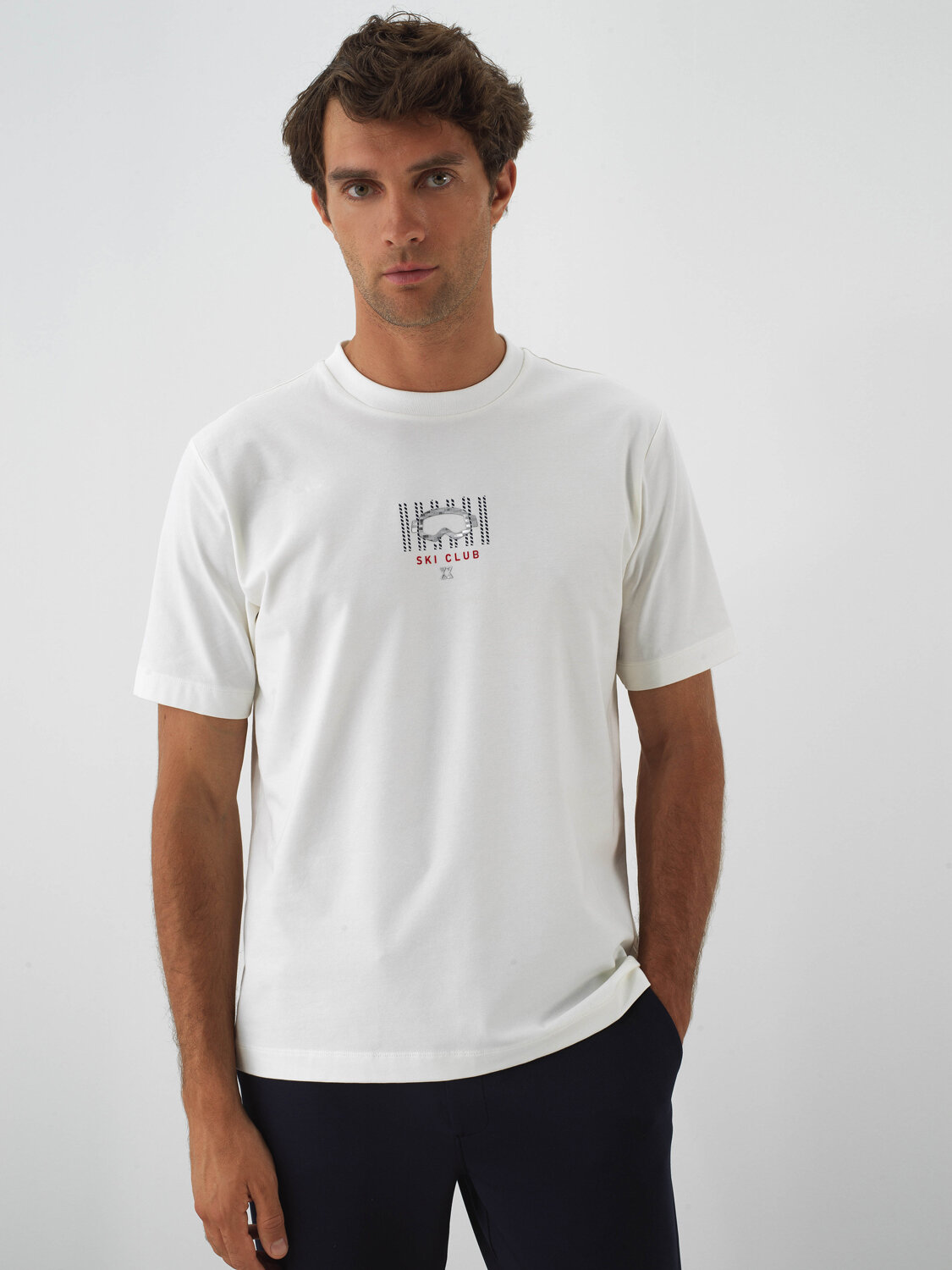 Ekru Pamuk Dokulu Regular Fit Tişört - Xint