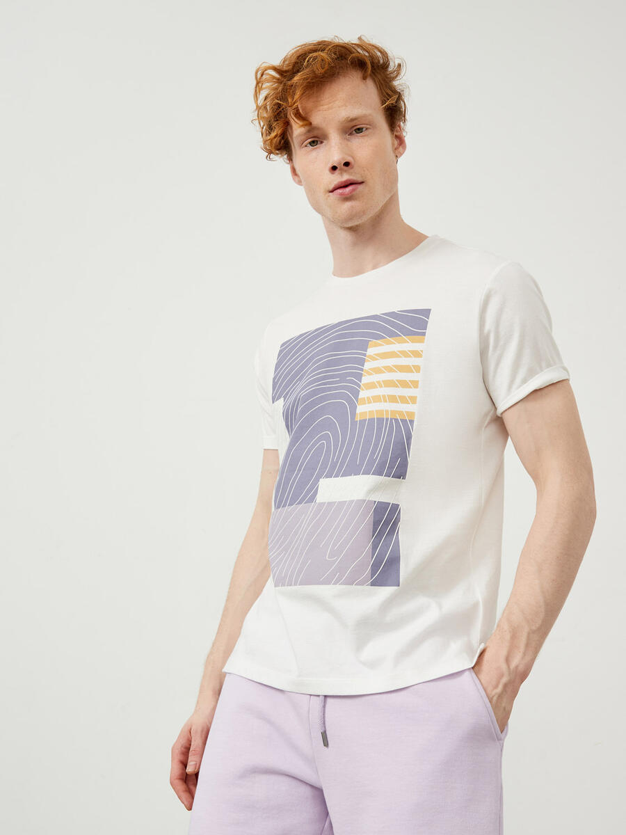 Ekru Regular Fit Pamuklu Tişört