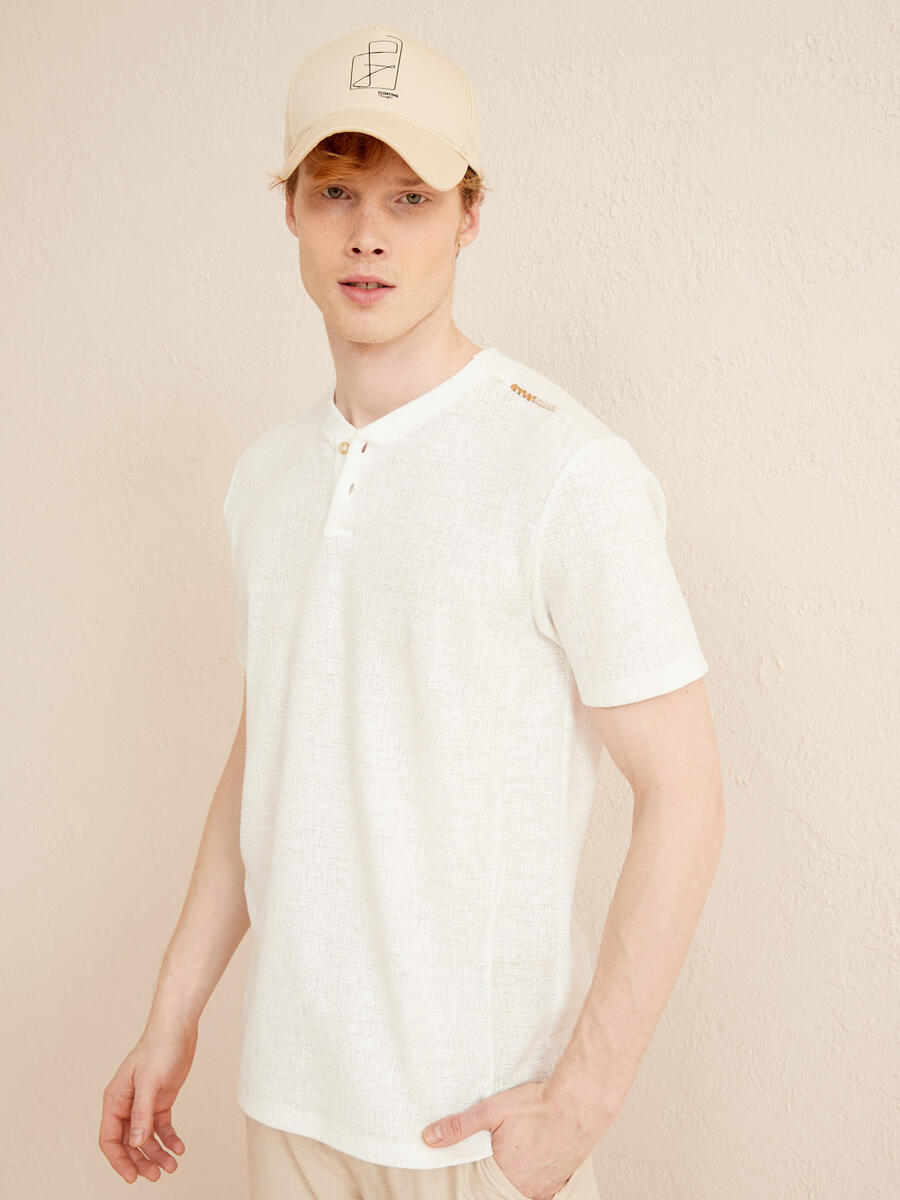 Ekru Regular Fit Pamuklu Tişört - 4