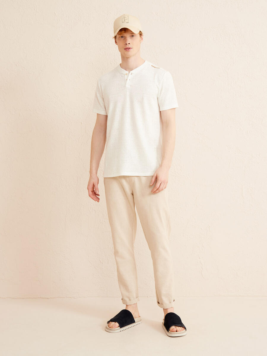 Ekru Regular Fit Pamuklu Tişört - 2