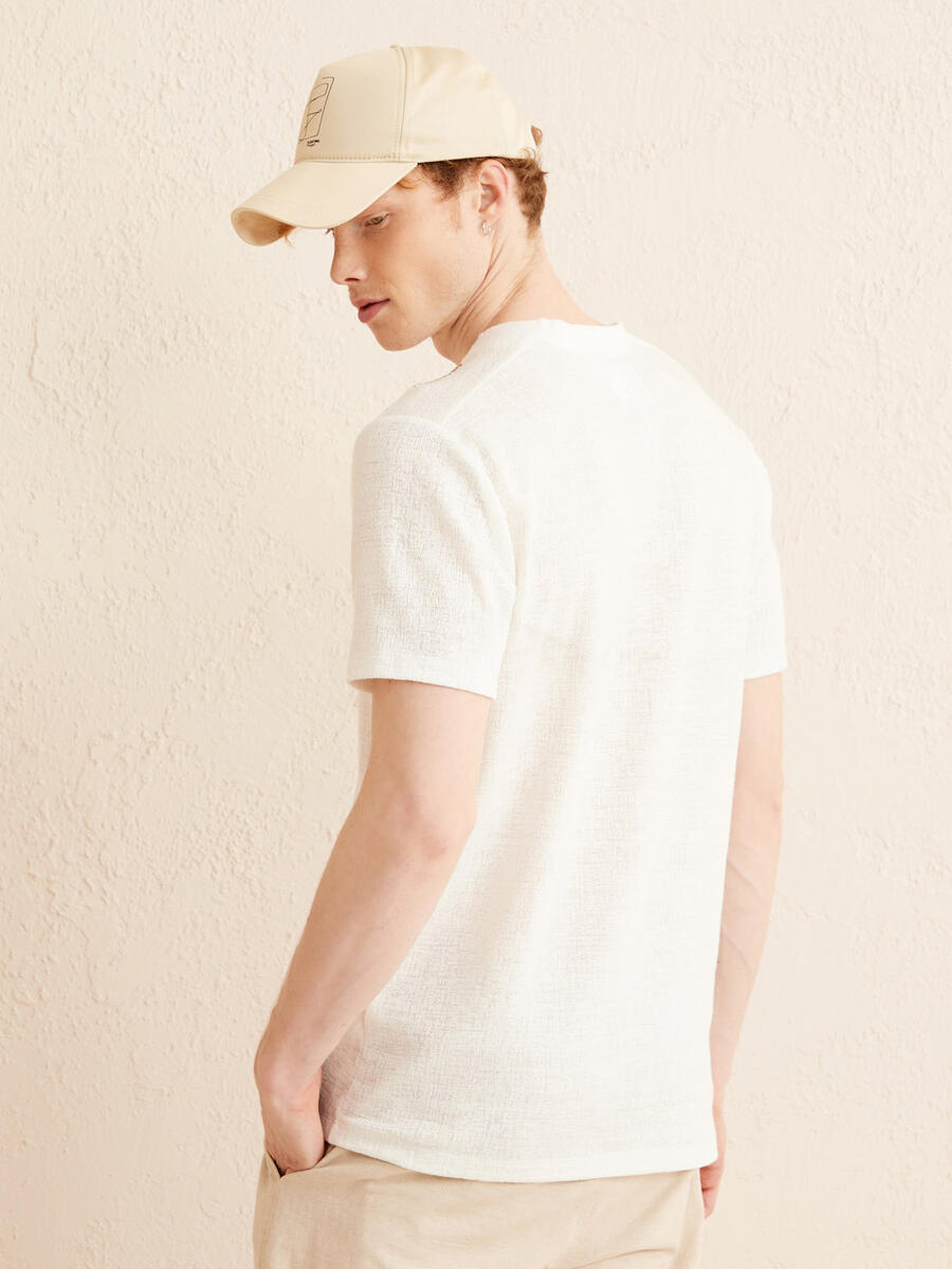 Ekru Regular Fit Pamuklu Tişört - 5