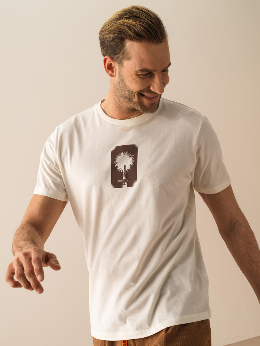 Ekru Regular Fit Pamuklu Tişört