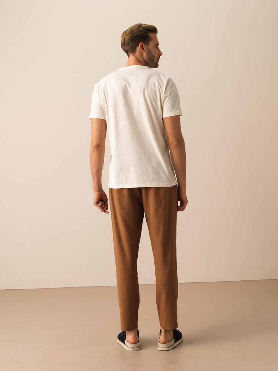 Ekru Regular Fit Pamuklu Tişört - 4