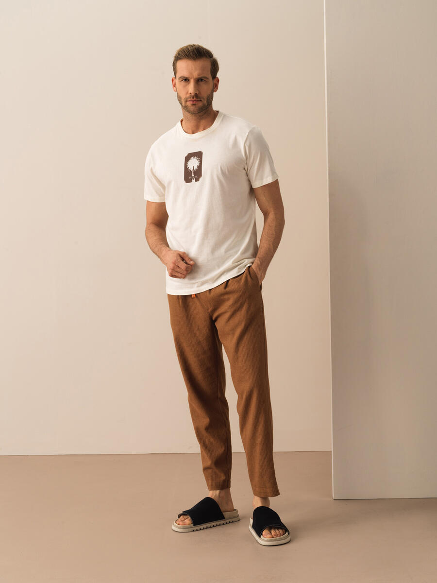 Ekru Regular Fit Pamuklu Tişört - 2