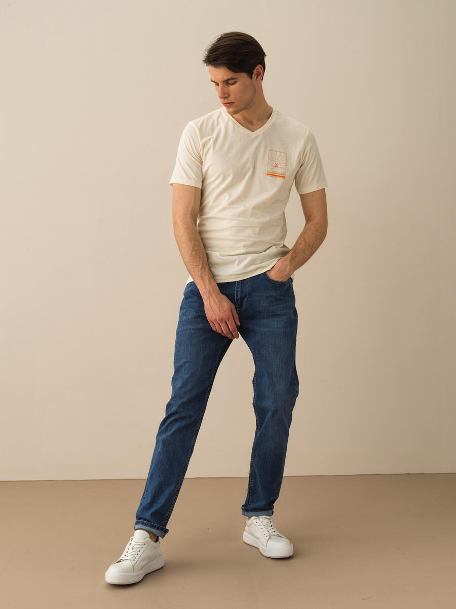 Ekru Regular Fit Pamuklu Tişört - 2