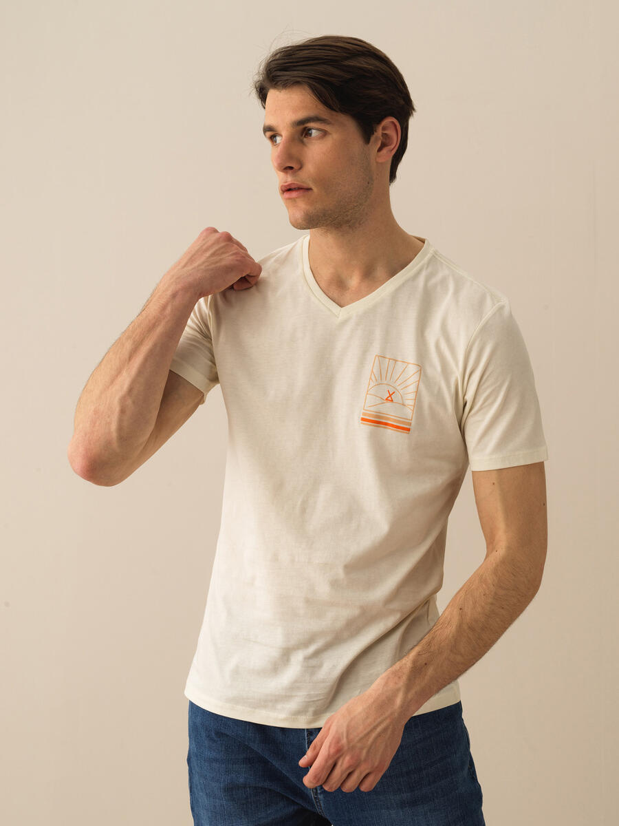 Ekru Regular Fit Pamuklu Tişört