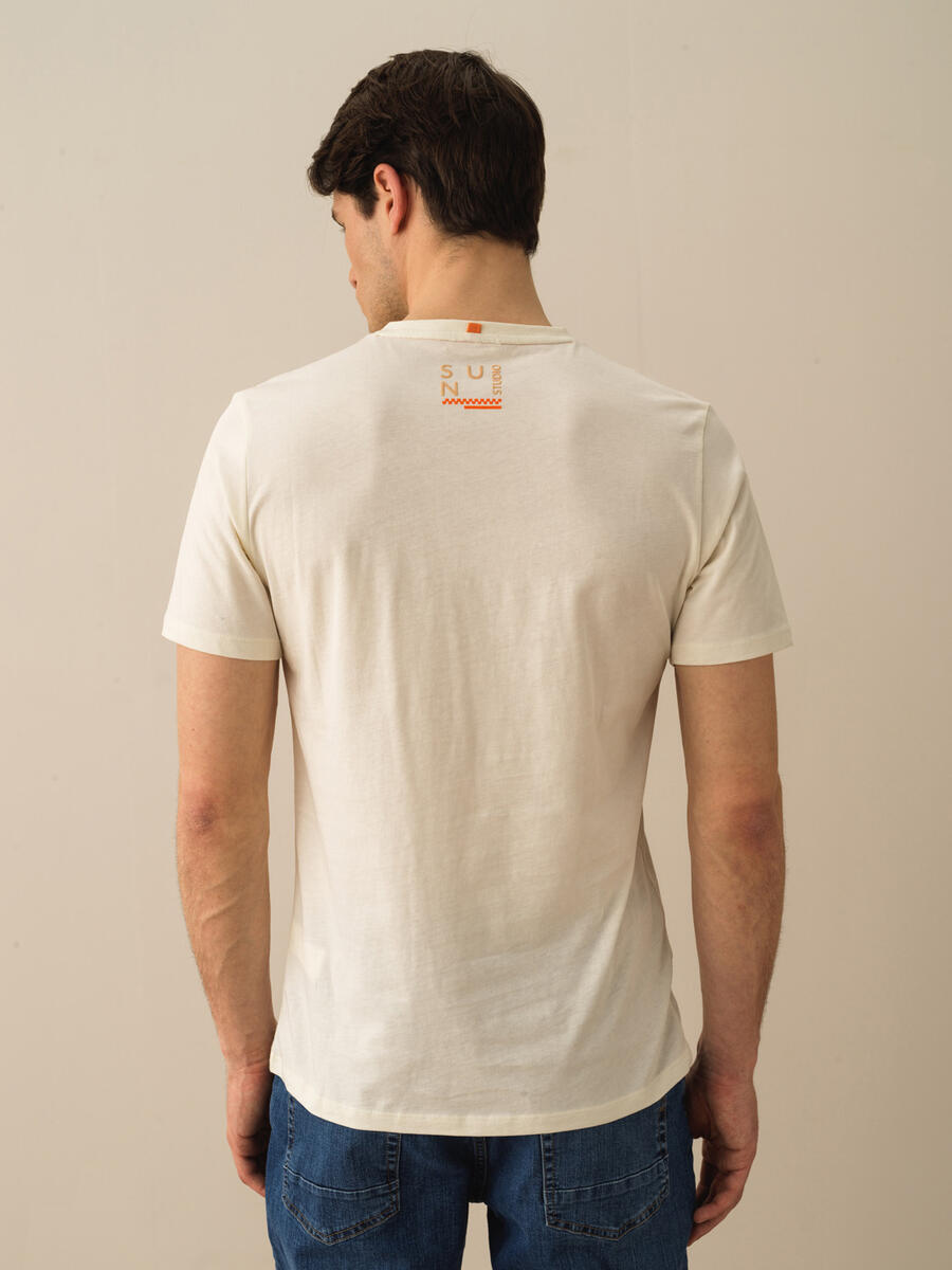 Ekru Regular Fit Pamuklu Tişört - 3