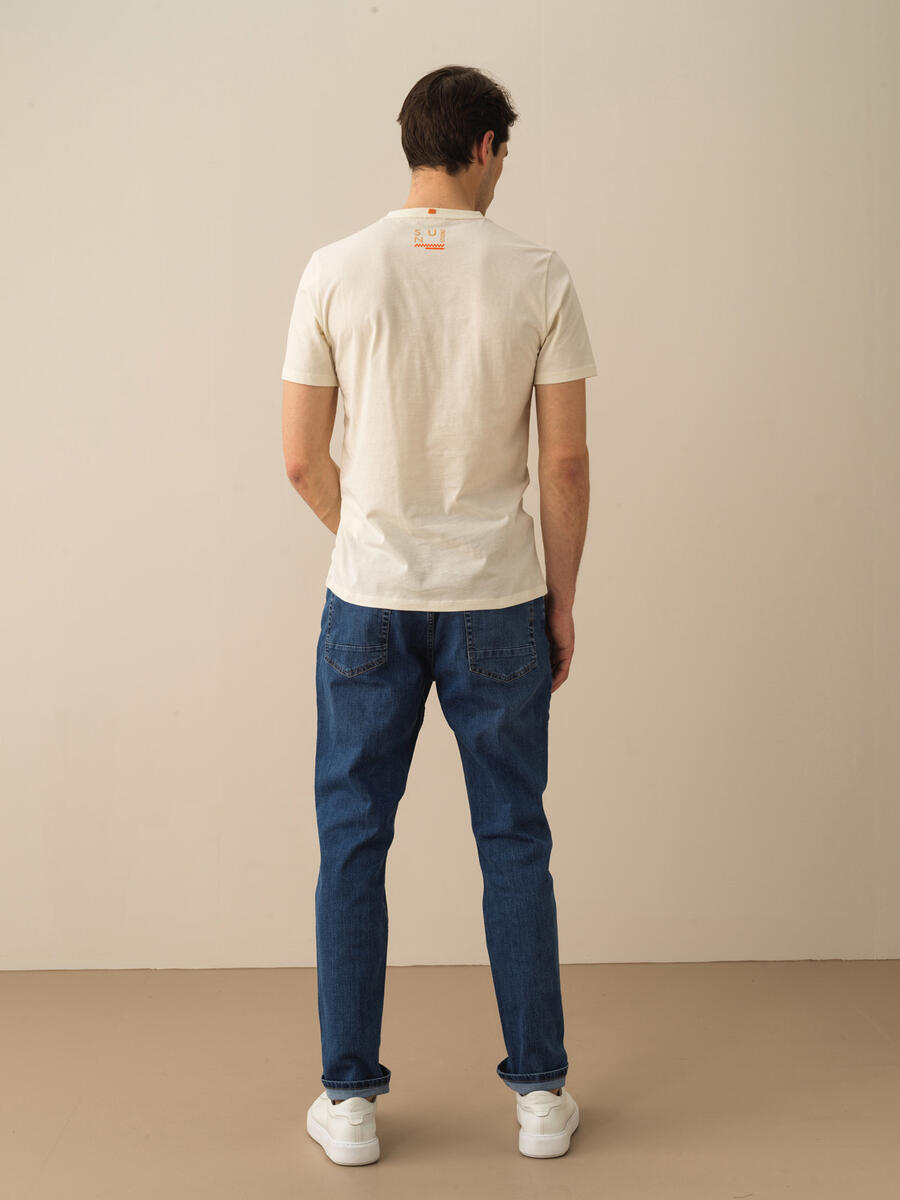 Ekru Regular Fit Pamuklu Tişört - 4