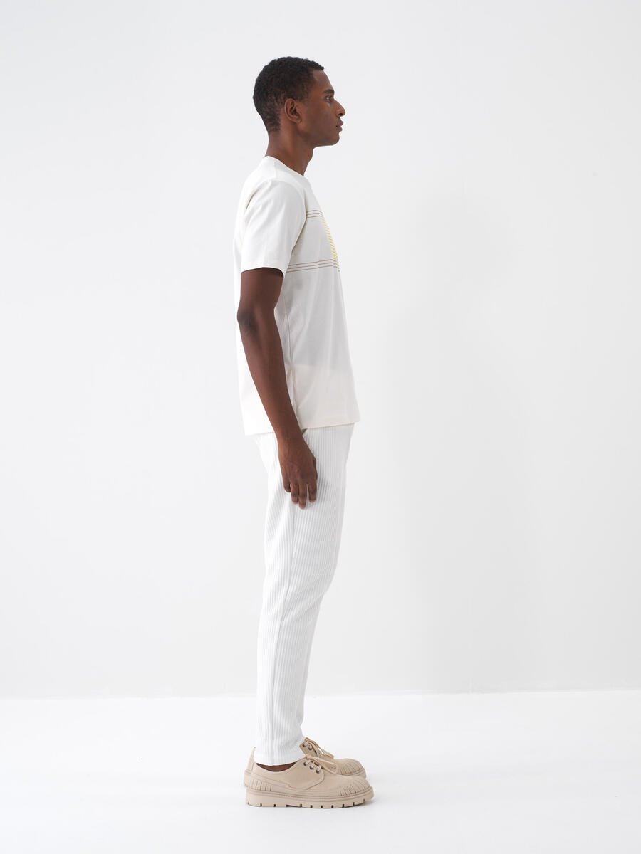 Ekru Regular Fit Pamuklu Tişört - 3
