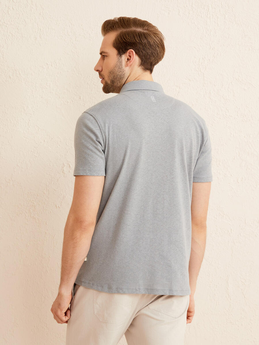 Gri Regular Fit Keten Polo Yaka Tişört - 4