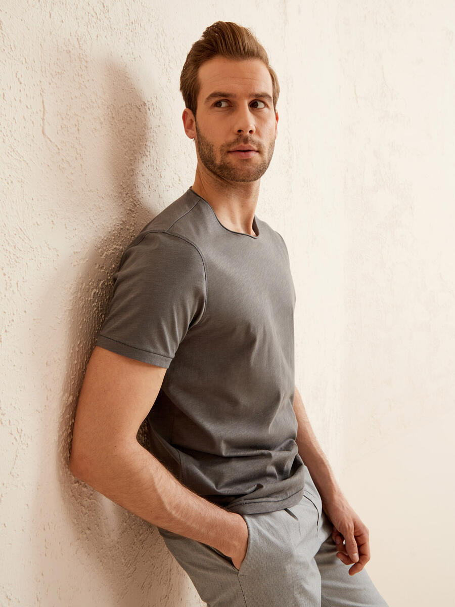 Gri Regular Fit Pamuklu Tişört - 3