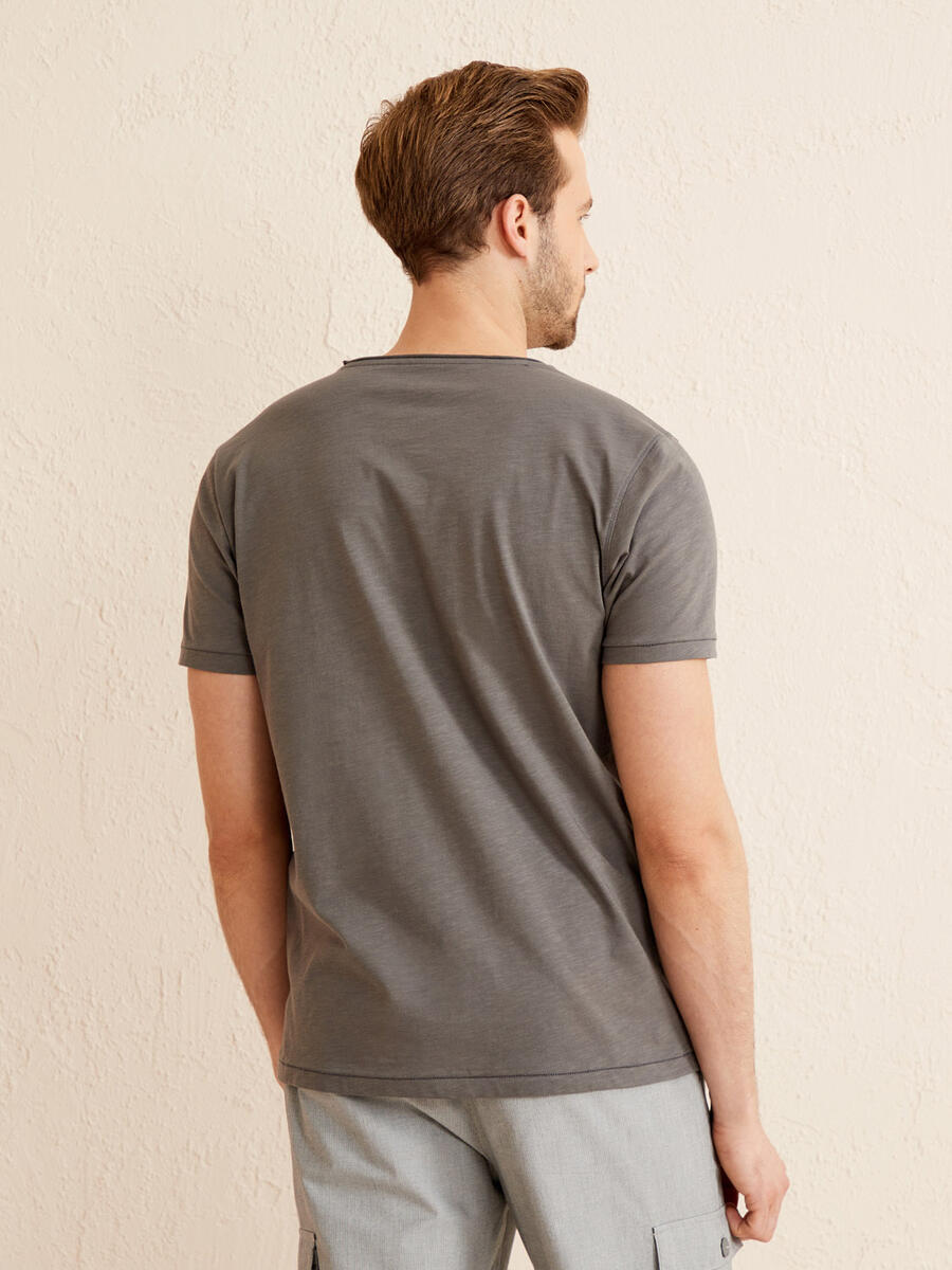 Gri Regular Fit Pamuklu Tişört - 5