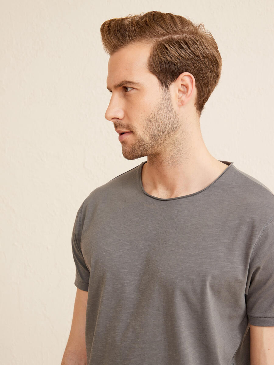Gri Regular Fit Pamuklu Tişört - 4