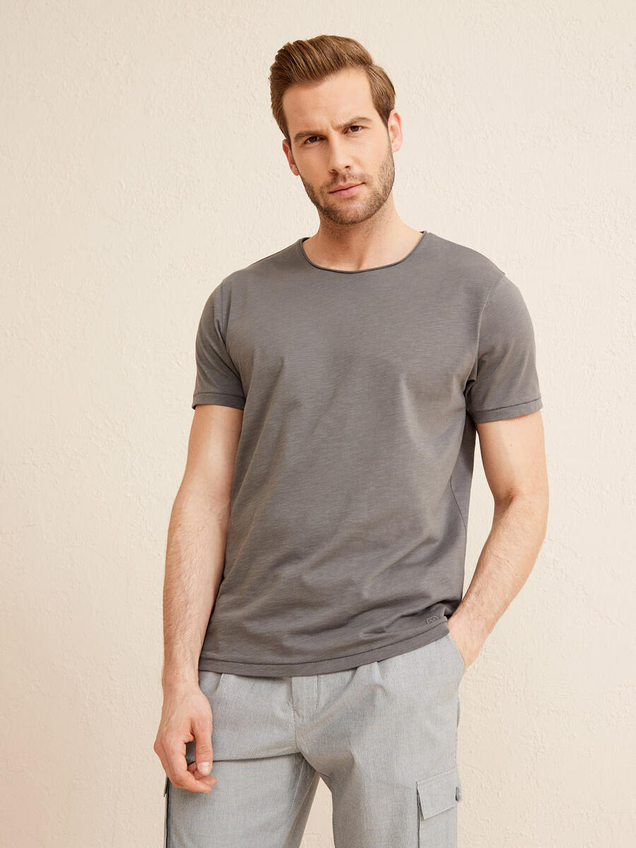 Gri Regular Fit Pamuklu Tişört