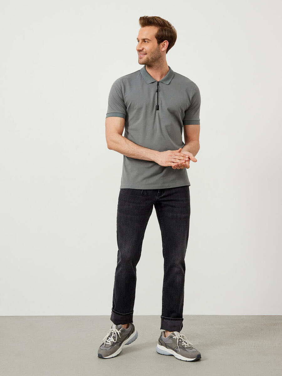 Gri Regular Fit Pamuklu Polo Yaka Tişört - 2