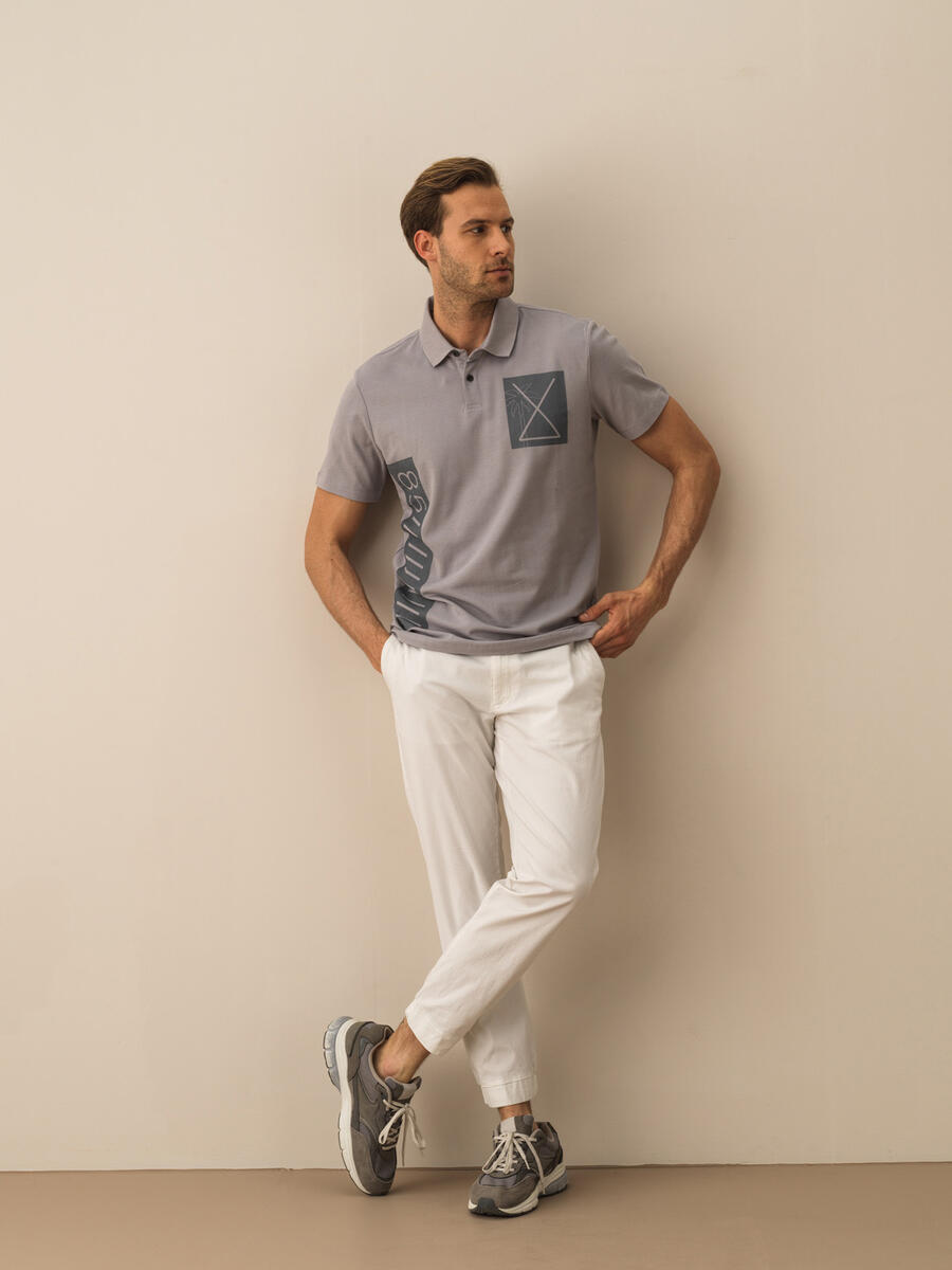 Gri Regular Fit Pamuklu Polo Yaka Tişört - 2