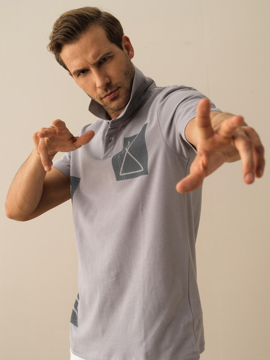 Gri Regular Fit Pamuklu Polo Yaka Tişört