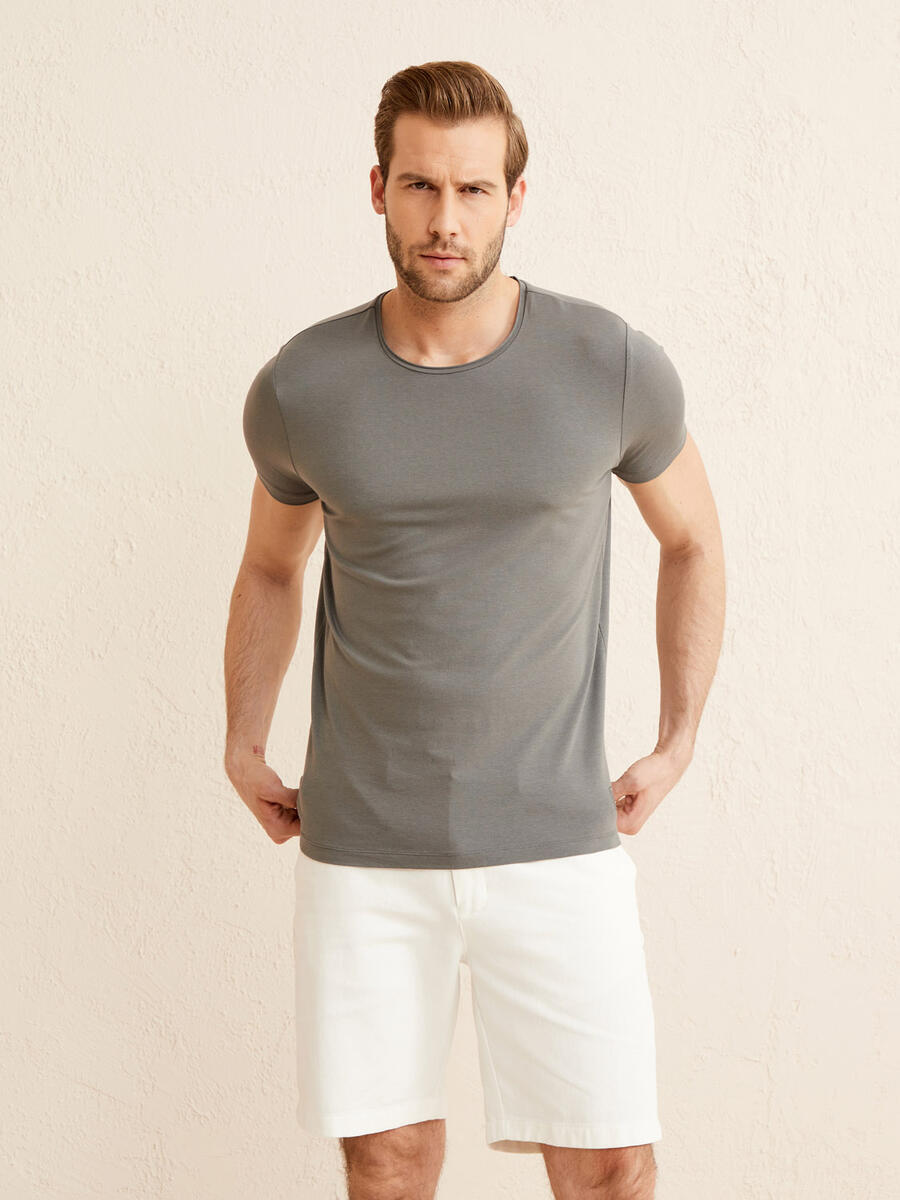 Gri Slim Fit Pamuklu Basic Tişört