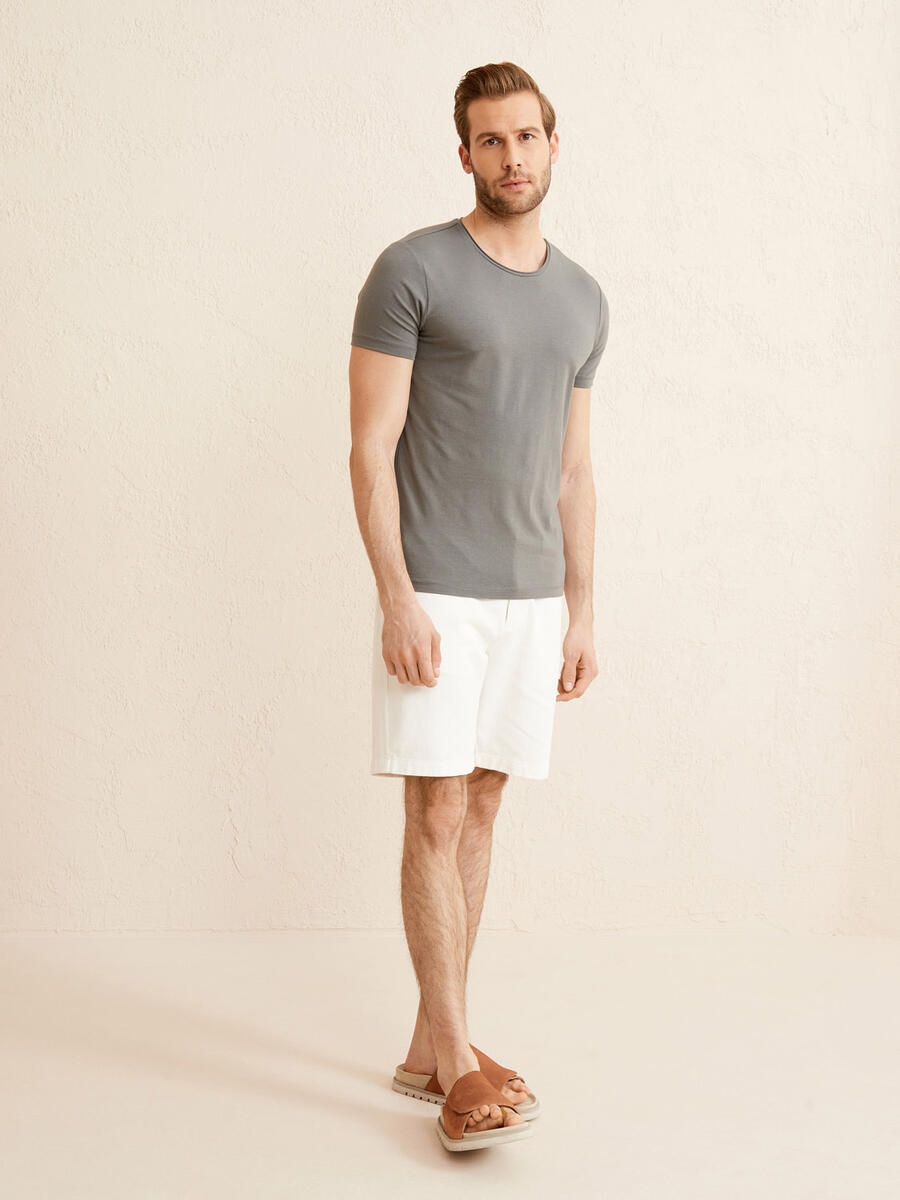 Gri Slim Fit Pamuklu Basic Tişört - 2