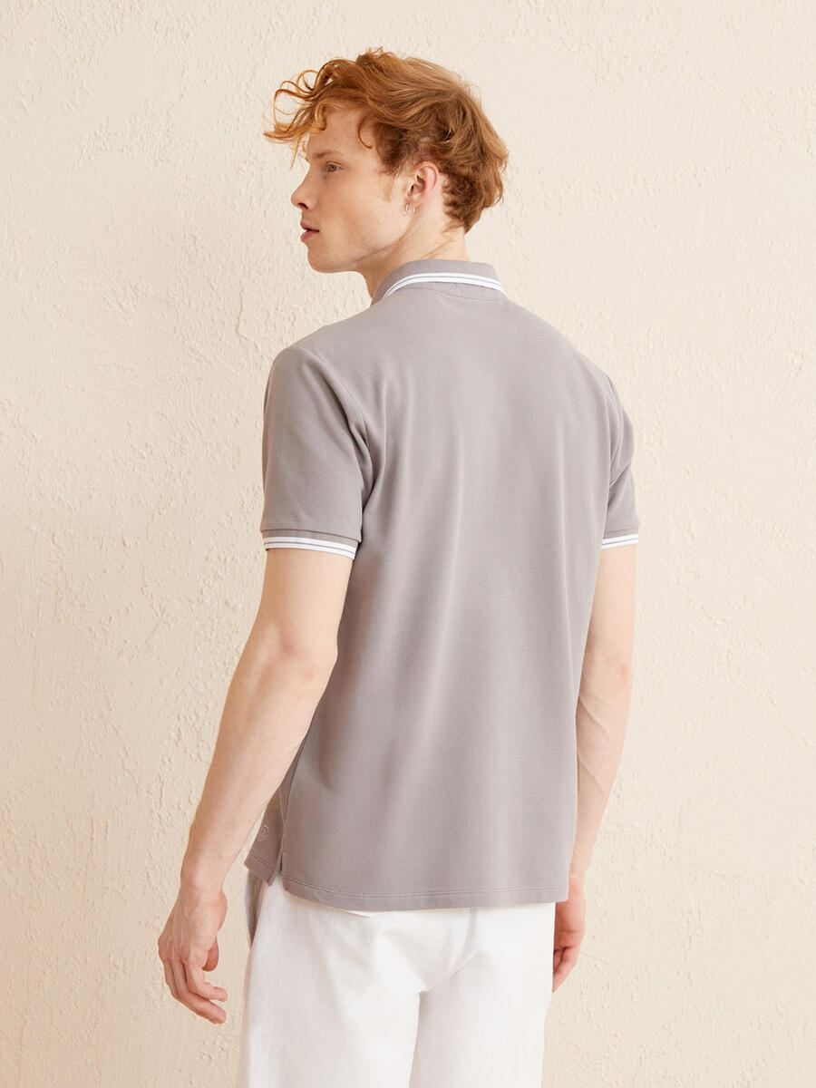 Gri Slim Fit Pamuklu Tişört - 4