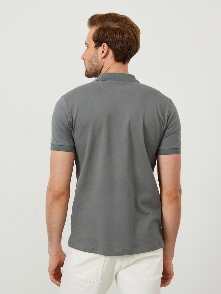 Gri Slim Fit Pamuklu Tişört - 4